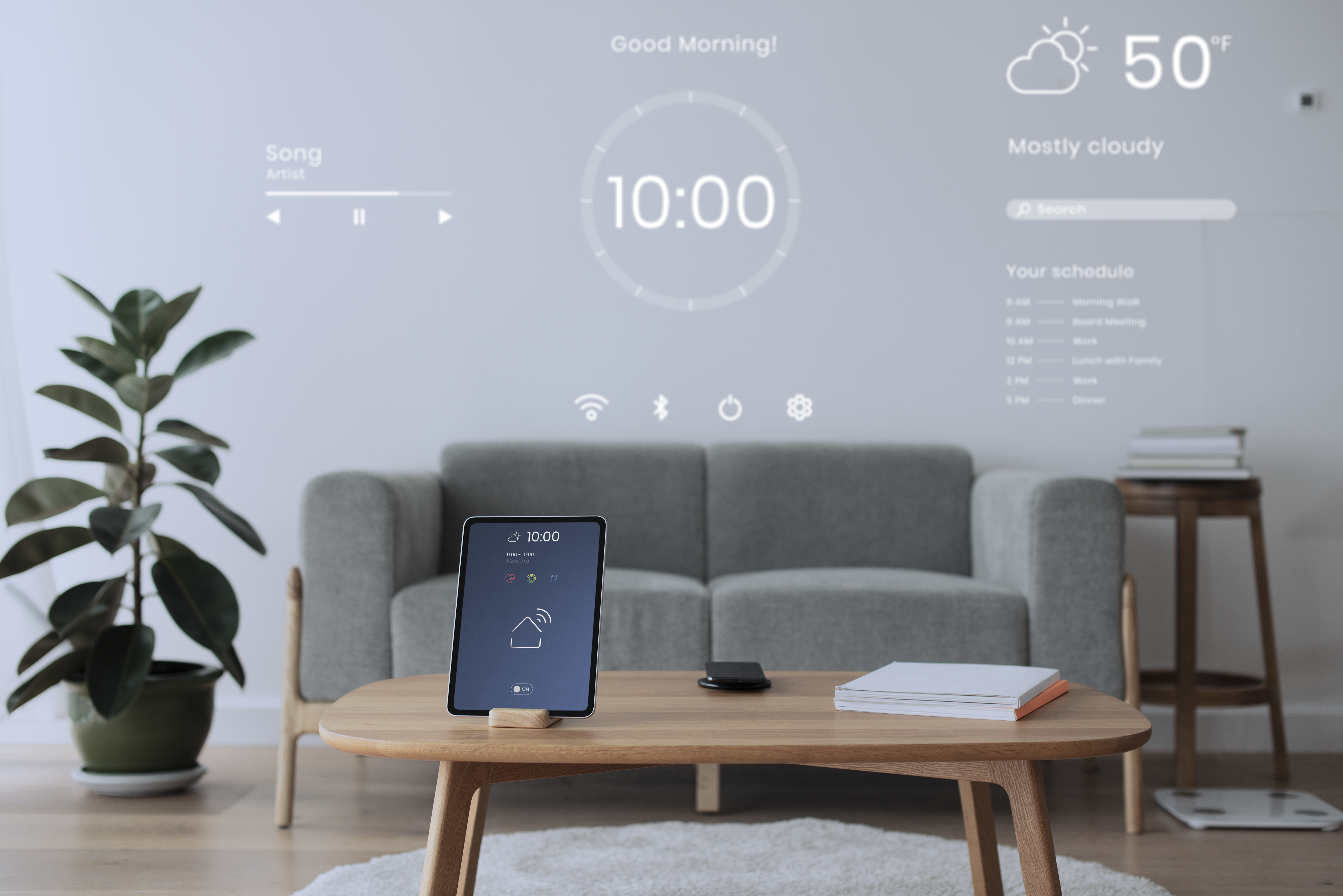Digital tablet showing smart home controls